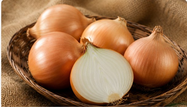 Vegyes magyar termelői vöröshagyma fonott kosárban