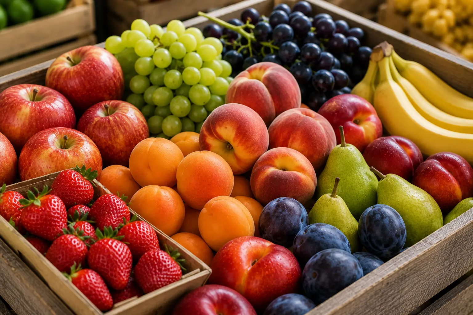 Vegyes friss gyümölcsök faládában